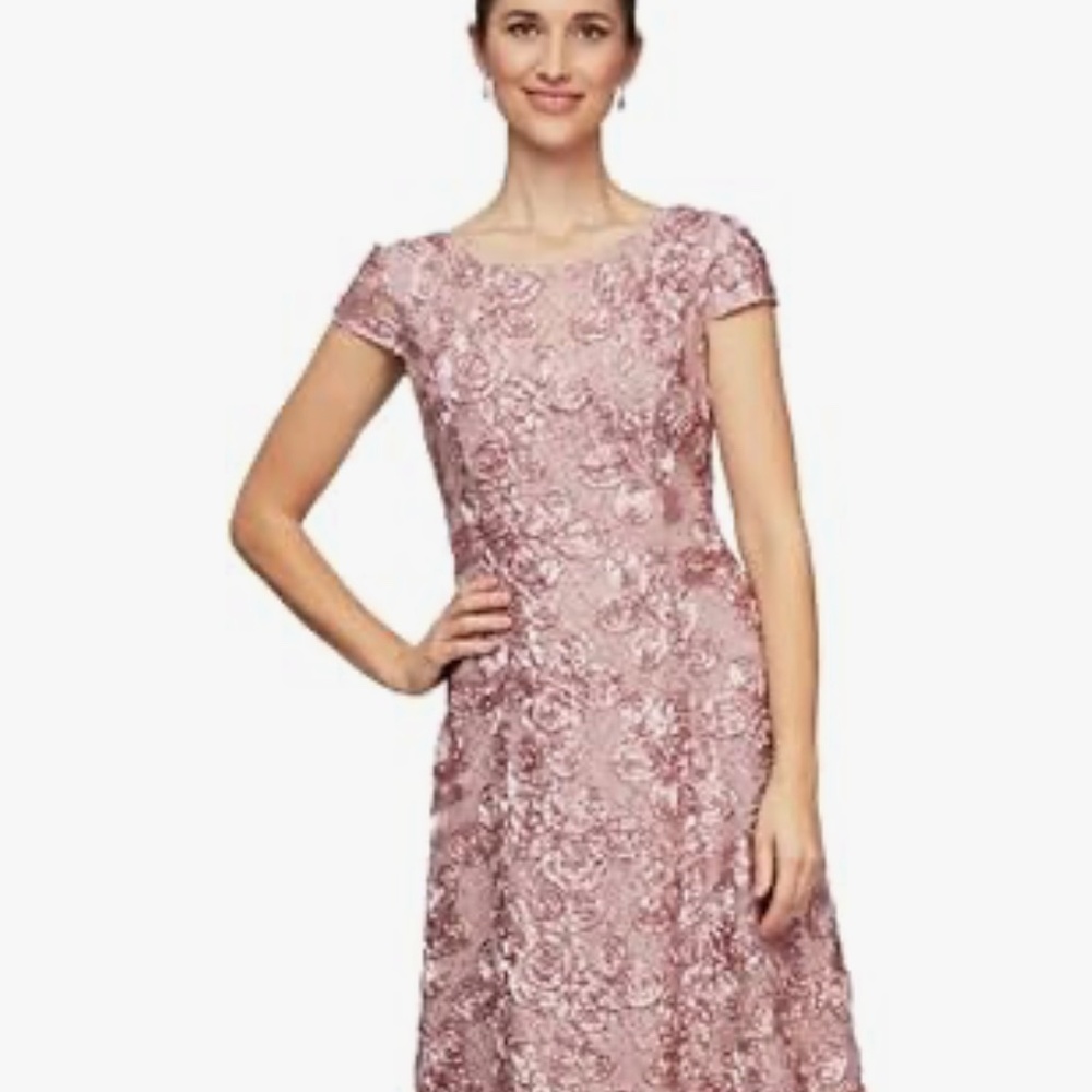 Alex Evenings Women’s Tea Length mother of Bride Dress Rosette - Picture 7 of 9
